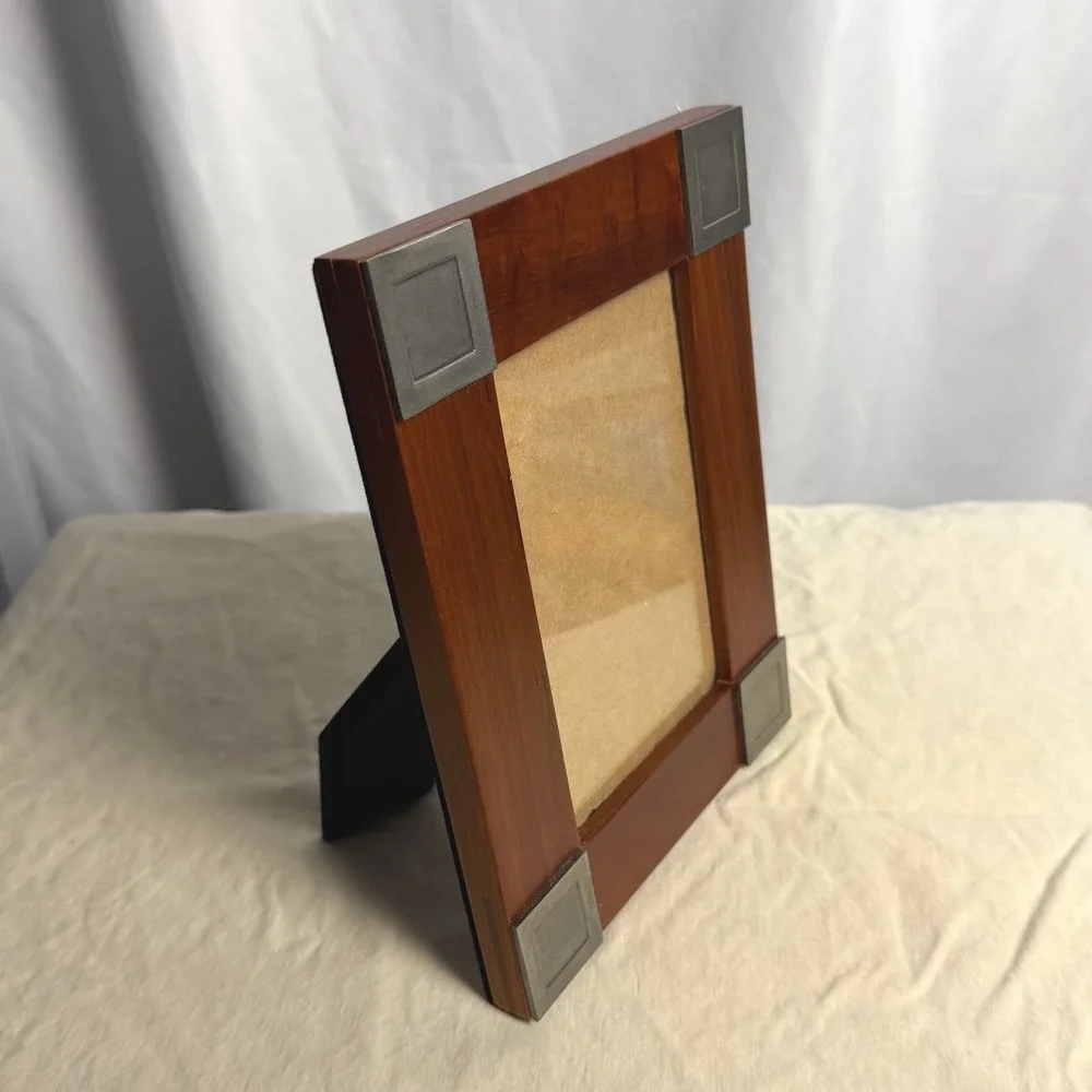 Wooden Picture Frame Metal Corner Accents 3.5x5.5 Easel Back